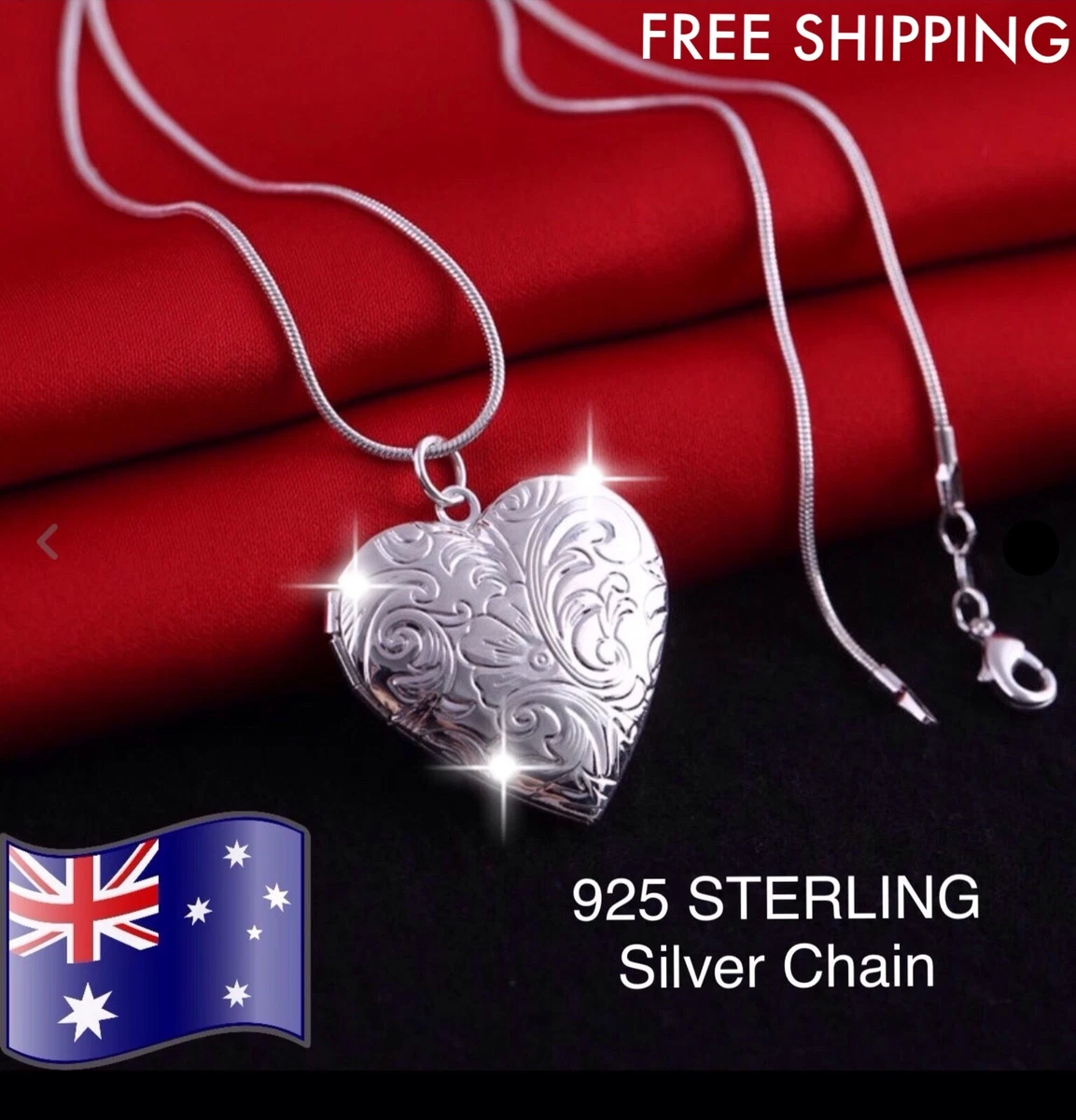 925 Sterling Silver Love Heart Photo Picture Frame Locket Pendant Charm Necklace