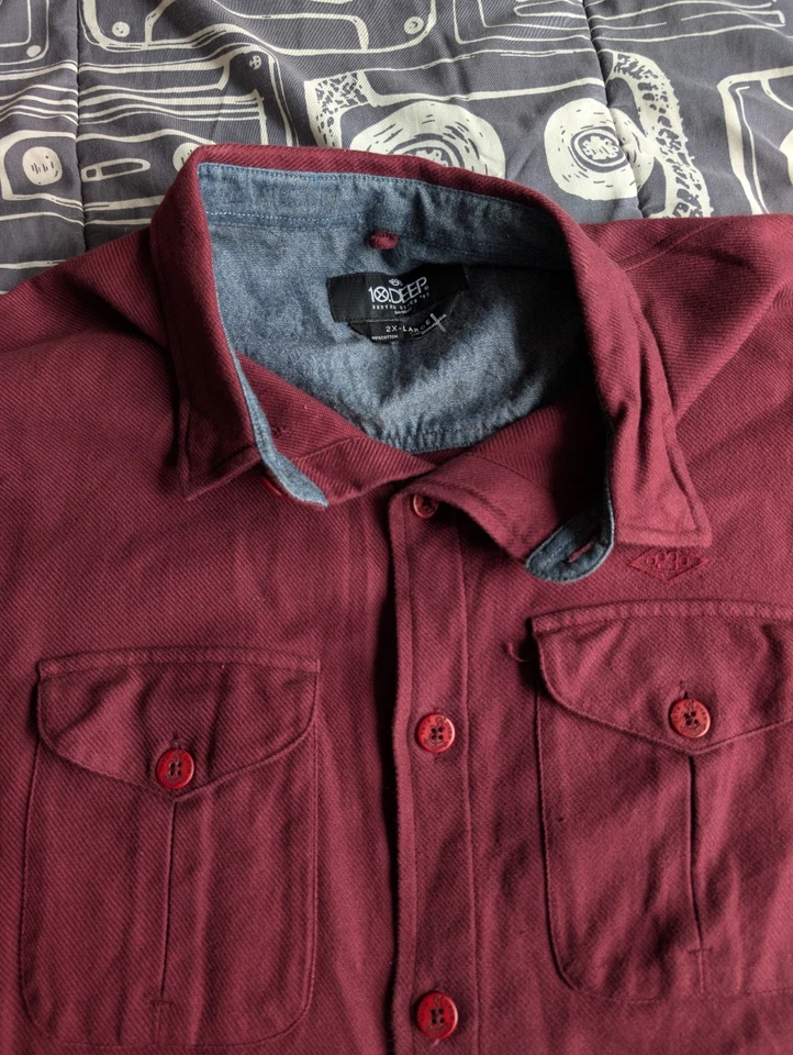 Camisa 10. Profunda Granate Tareas Chamarra Bolsillos Militar 100% Algodón Para Hombre XXL Foto 2 de 4