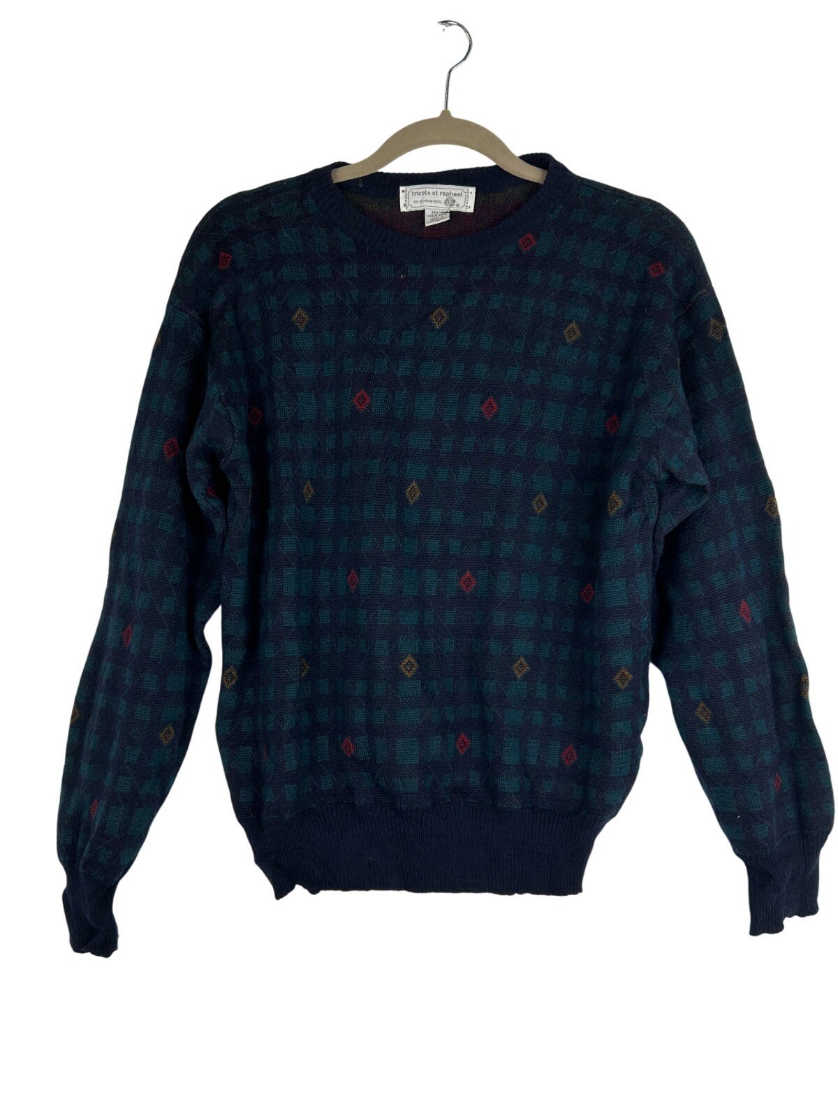 Vintage Tricots St Raphael Sweater Mens Small 100% Virgi Wool Crewneck Pullover