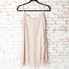 Fab’rik Beige Sequin Slip Dress Women’s Size Large Lined Adjustable Straps
