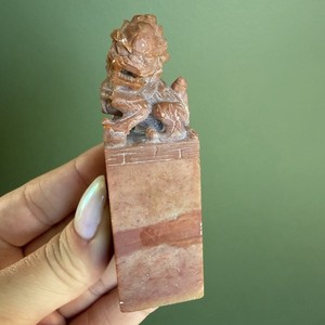 Foo Dog Carved Soapstone Seal Stamp Signet On Pedestal