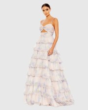 NEW, Mac Duggal Floral Cut Out Ruffle Layered Gown in pink Sz 8 LD0238