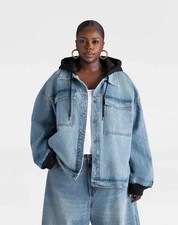 KBB by KAHLANA Women's 'The Denim and Fleece Hoodie' - Medium Wash Size 1X