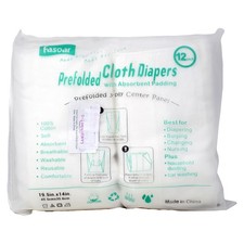 Fasoar 3 Ply Cotton Prefold Cloth Diapers, 12 Pack 10-35 lbs 