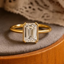 2CT Emerald Cut Lab-Created Diamond Engagement Band Ring 14K Yellow Gold Plated
