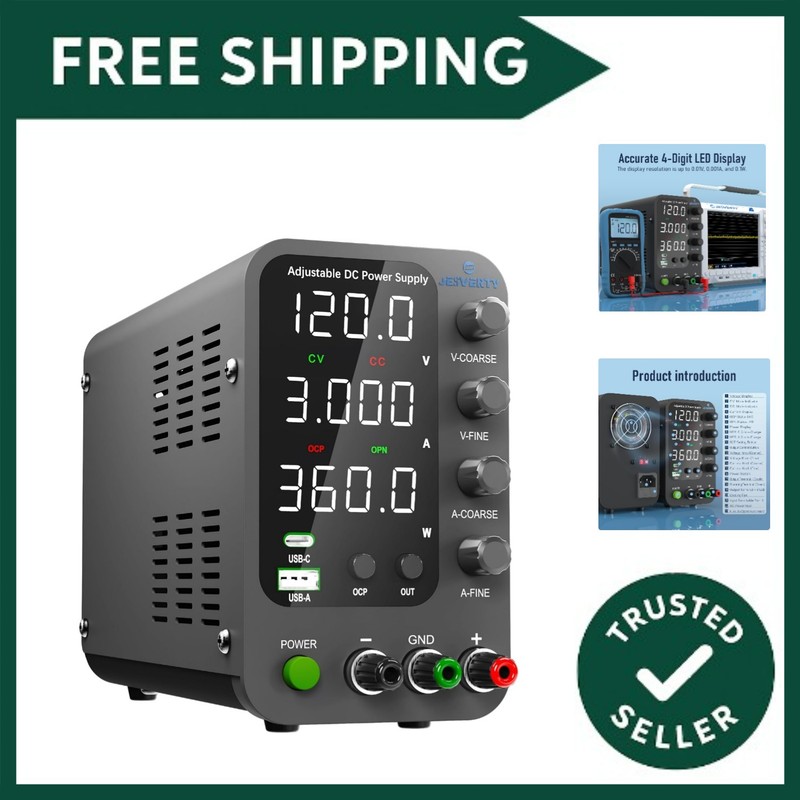 DC Power Supply Variable, 0-120V 0-3A Switching Bench Power Supply with 20W U...
