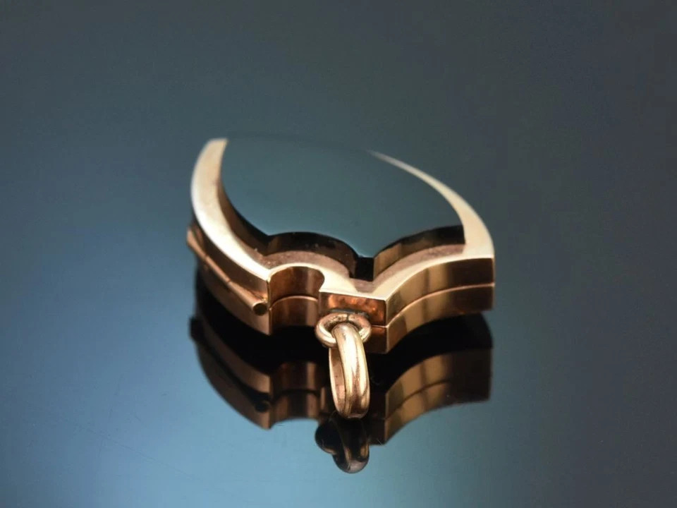 UM 1910! SELTENER MEDAILLON ANHÄNGER IN SCHILDFORM MIT ONYX AUS GOLD 585 - Bild 4 von 4