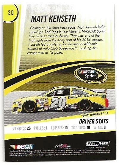 Matt Kenseth 2015 Press Pass Cup Chase Blue /25 - Image 2 of 2