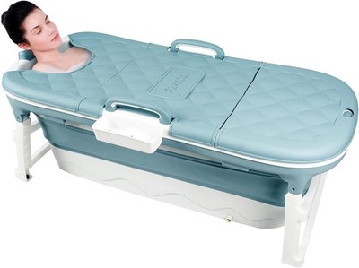 54'' Portable Collapsibe Soaking Tub for Adult, Large Folable Bathtub with Lids