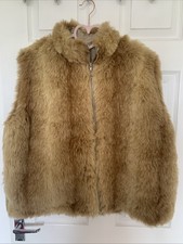 Ladies Large  Light Brown Faux Fur Zip Up Gilet