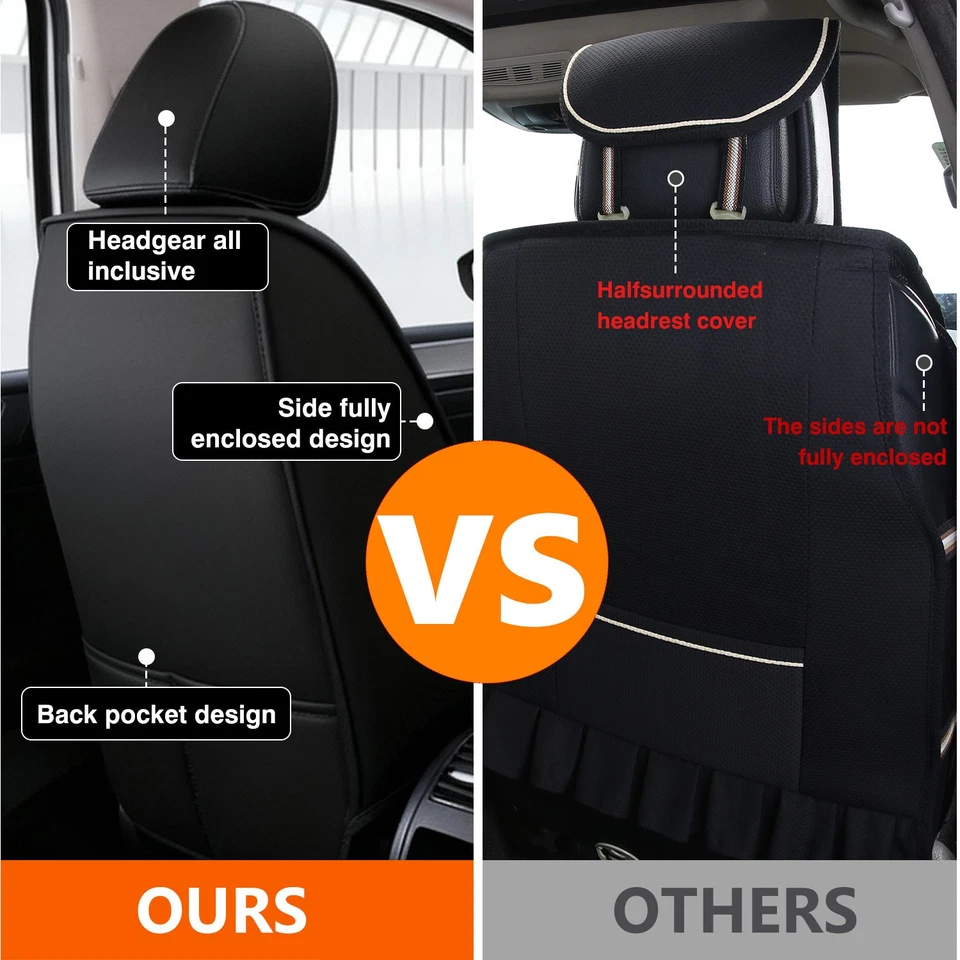 For TOYOTA Car Seat Covers Leather Full Set 5-Seats Front Rear Cushion Protector - Image 4 of 4