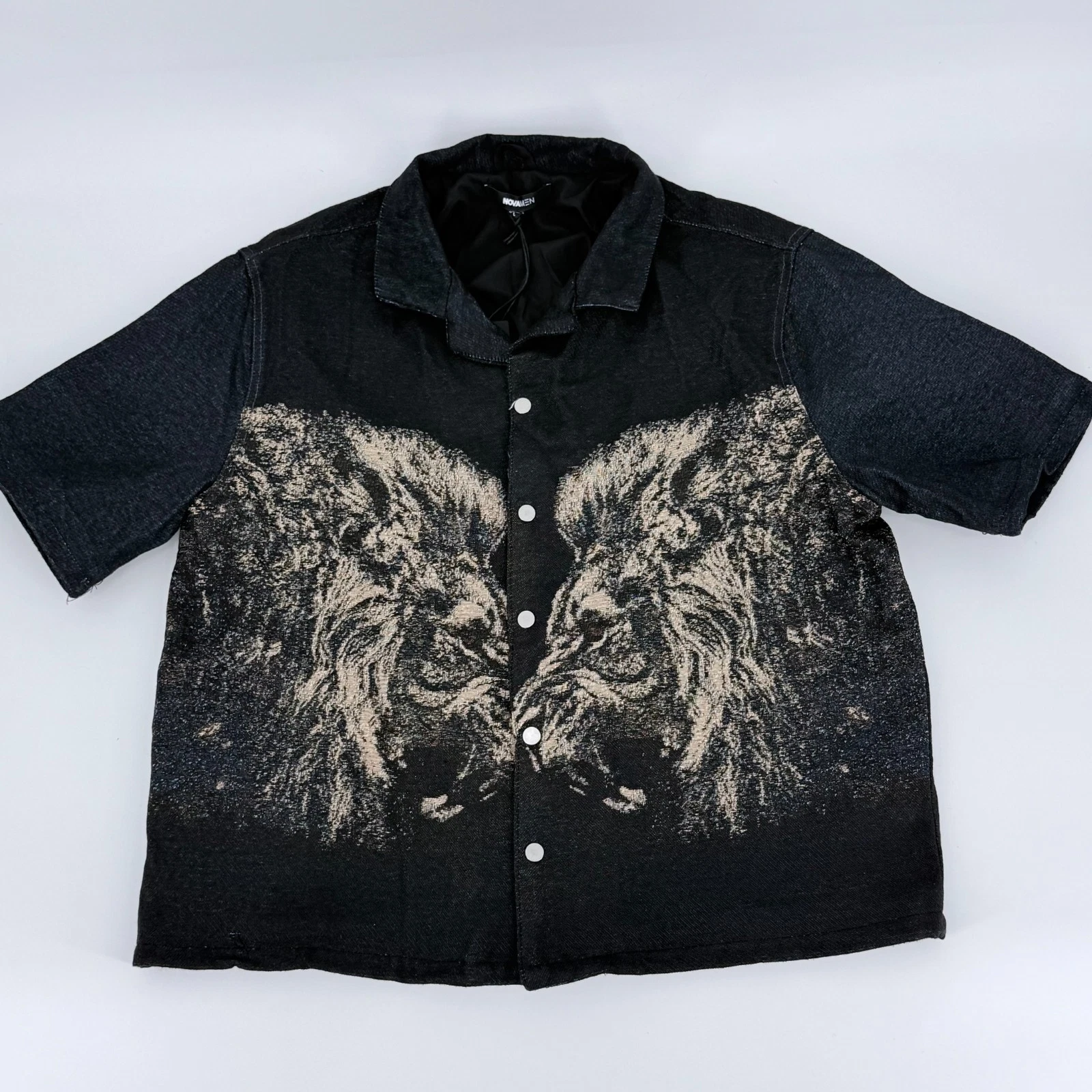 Novamen Tapestry Lion Jacket L Woven Graphic Black Denim Look Streetwear Shacket - product detail image 4
