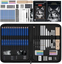 50 Pack Drawing Set Sketch Kit, Sketching Supplies with 3-Color Sketchbook, Grap