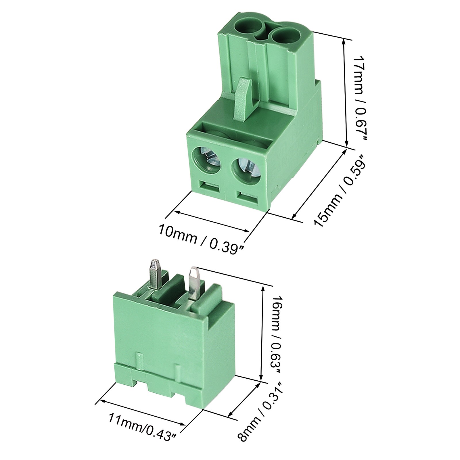 20 Sets 2Pin 5.08mm Pitch Male Female PCB Screw Terminal Block