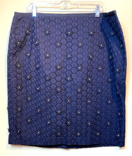 Talbots Skirt Size 18 Navy Blue Floral Eyelet Embroidered Beaded NWT 139