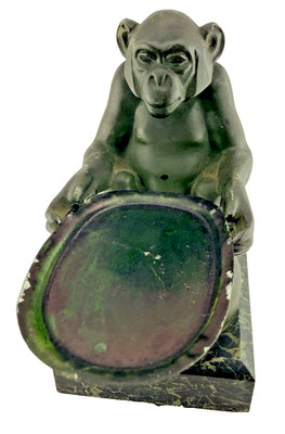 Max Le Verrier Art Deco Bronze Monkey Tray on Marble Base Made in France 6'' Tall
