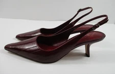 -NEW Sam Edelman Bianka Leather Sling 2" Heel Pointy Burgundy Women's Shoes Sz 9