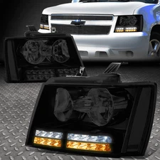 [LED DRL+TURN SIGNAL]FOR 07-14 TAHOE SUBURBAN PAIR HEADLIGHT LAMPS TINTED/CLEAR