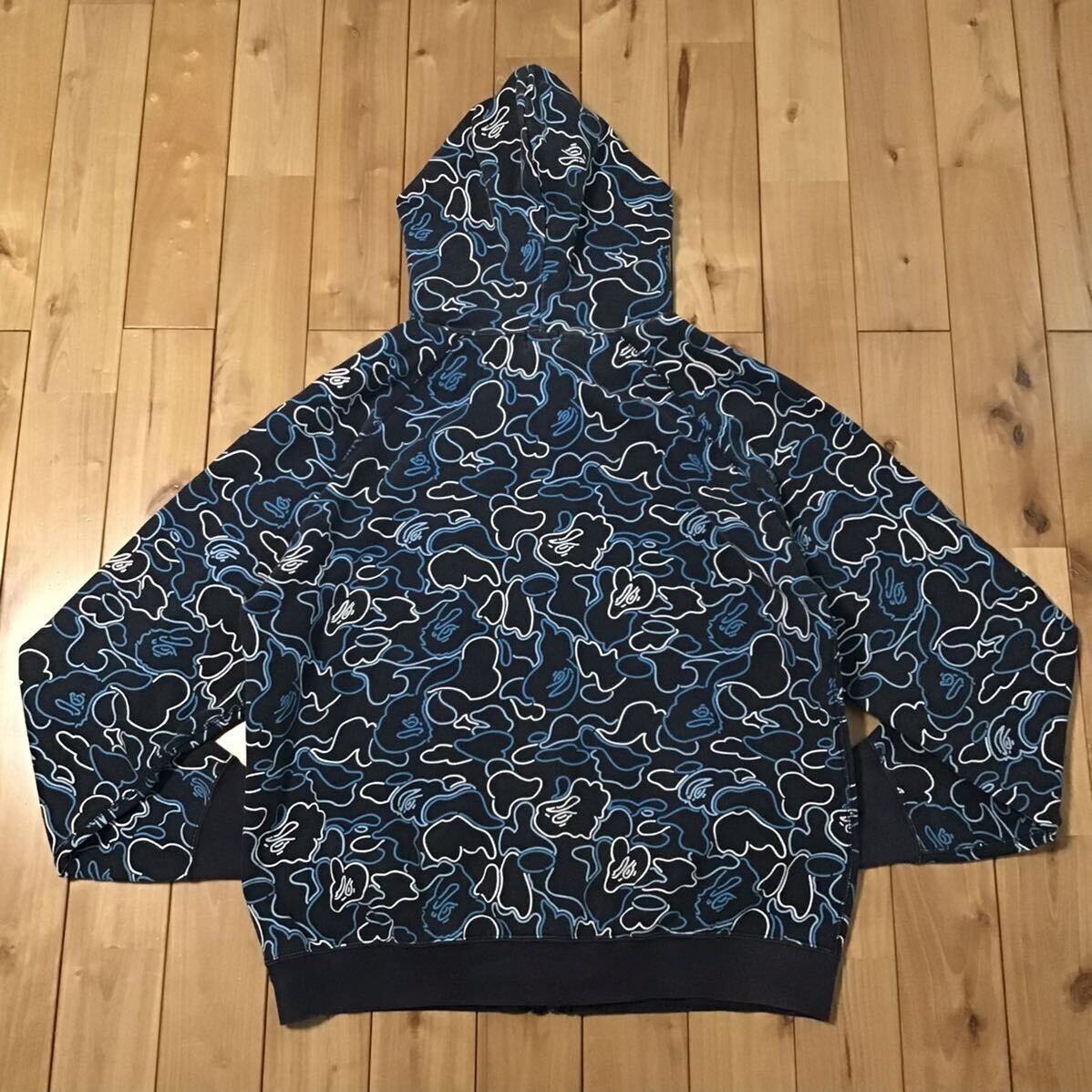 BAPE Neon camo full zip hoodie navy a bathing ape NIGO Size