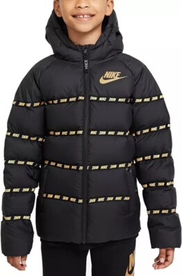 Nike Big Boys XL Black Gold Full-Zip Down Filled Puffer Jacket Parka CU9154-013