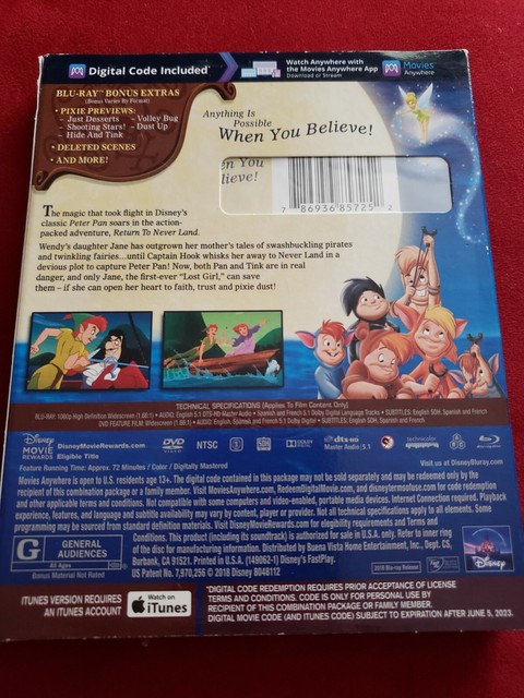 Peter Pan Return To Neverland Blu Ray Dvd Digital M10 For Sale Online Ebay