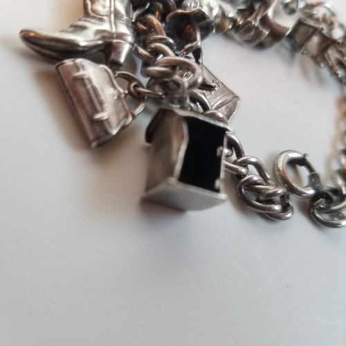 Bracelet Sterling Charms 14 Vintage Some Articulated approx. 1940's - Picture 13 of 22