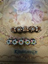 Michal Negrin Pair Hair Brooch Clip Barrette Hand Made with Swarovski Crystals