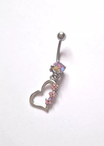 Belly Button Piercing Heart With Pink Flower Stones - Picture 6 of 8