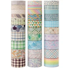 MAGLITT Basic Washi Tape Set 30 Rolls Solid Colors Grid Decorative Tapes Pack