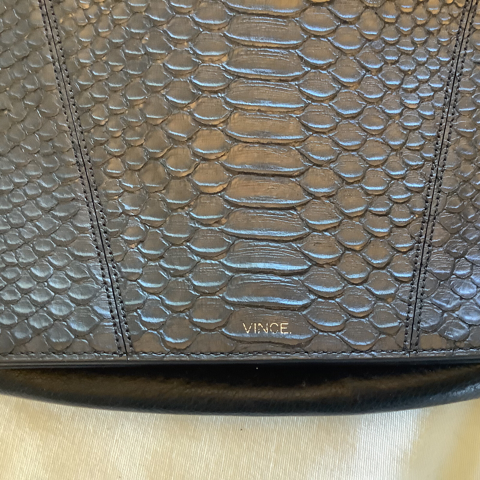 Vince Python Embossed Black Leather Crossbody Han… - image 8