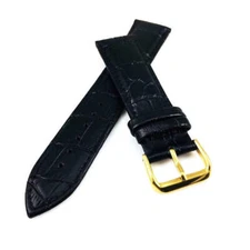 Black Croco Leather Watch Band Strap Gold Buckle 19mm 21mm 23mm #1081