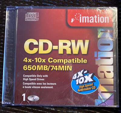 BRAND NEW Imation CD-RW ~ 650MB ~ 74min ~ 4x-10x ~ Rewritable