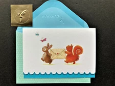 *ONE* Papyrus Rabbit Squirrel Glitter Blank Note Card Gold Seal Butterfly Spring