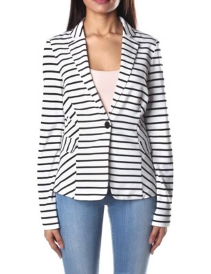 ARMANI JEANS WHITE ONE BUTTON WOMEN'S STRIPE BLAZER JACKET SIZE 42