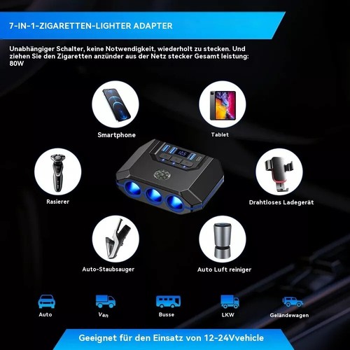 Auto KfZ Adapter Dose Zigarettenanzünder Verteiler mit 12V/24V LED Steckdose USB - Bild 14 von 20