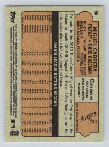 2013 Topps Archives #50 Miguel Cabrera HOF - FREE SHIPPING! - Picture 2 of 2