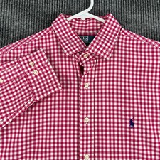 Polo Ralph Lauren Shirt Mens 17 Pink Check Long Sleeve Button Up Custom Fit