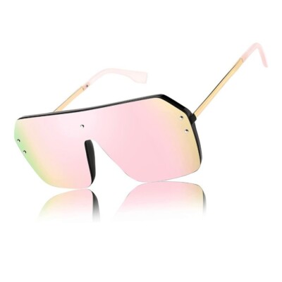 Unisex Luxury Sunglasses Pink Mirrored Lens Beach Fashion Futuristic Reflective