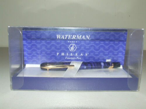 Waterman Paris "Phileas" Blue Marble Fountain Pen Med. Point New Unused with Box - Picture 1 of 9