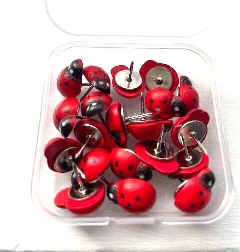 Ladybug Pack de 20 Pequeñas Tachuelas Decorativas Madera Pulgar Pin Jardín Cottagecore Foto 3 de 4
