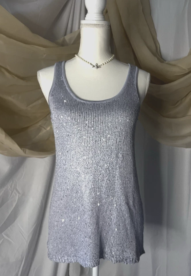 Camiseta sin mangas Y2K Fairy Lentejuelas Adornada Gris Brillante Azul MattyM Tejida para mujer s Med Foto 2 de 4