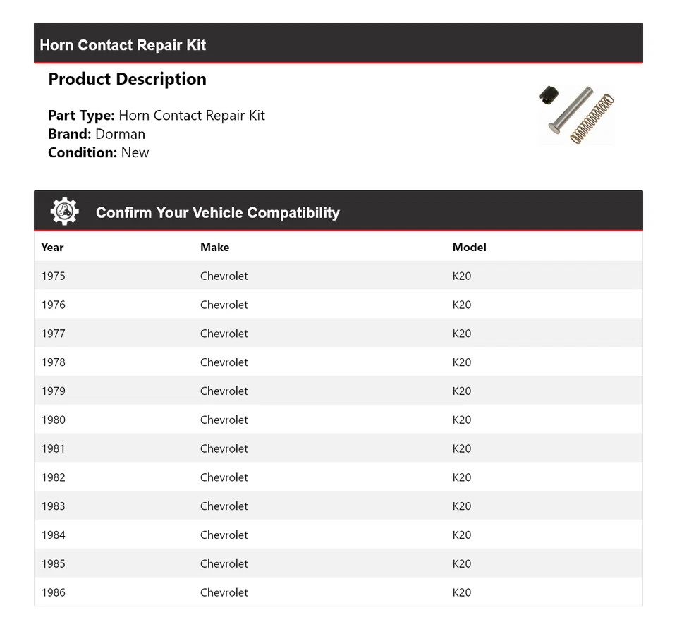 Kit de reparación de contacto de bocina para Chevrolet K20 Dorman 1975-1986 1976 1977 1978 1979 Foto 2 de 4