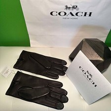 NEW tags COACH BLACK SOFT LEATHER GLOVES MEN Unisex Size L inside fabric lined