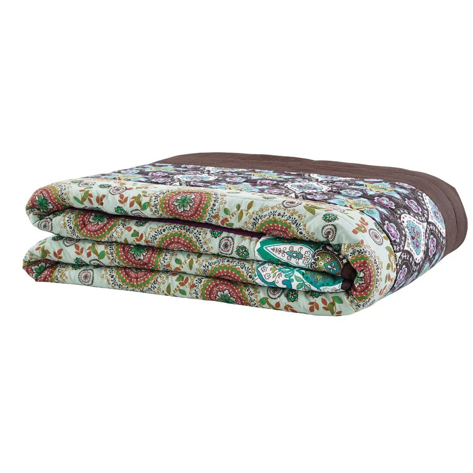 Capri 100% Cotton Bohemian Queen Quilt Multicolor Floral Strip Quilted Bedspread - Image 3 of 4