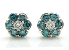 1.20 Carat Natural Blue and White Diamonds in 14K Solid White Gold Stud Earrings