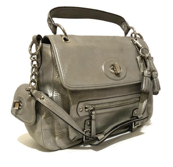NICE Coach Ltd Ed Sydney Metallic Silver Leather Turnlock Flap