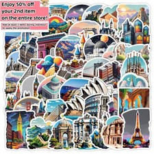 50pc Waterproof Stickers Iconic Landmarks Travel Trip Vacation Luggage Phone Car