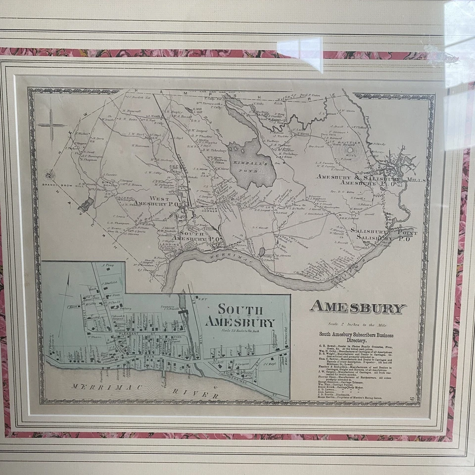 Map of Amesbury, Massachusetts MA - North Shore Framed Antique Atlas Newburyport - Image 3 of 4