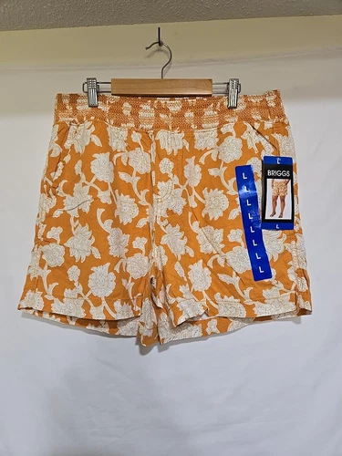 Briggs Ladies' Linen Blend Pull-On Short, Size L Orange New With Tags Womens
