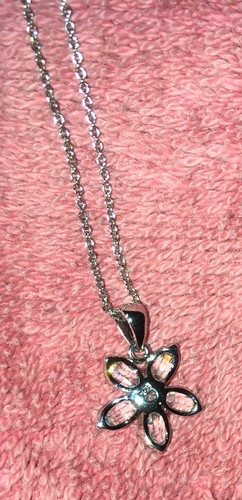 Bellissima Collana Fiore Pietra Trasparente 925 Sterling Italia - Foto 5 di 8